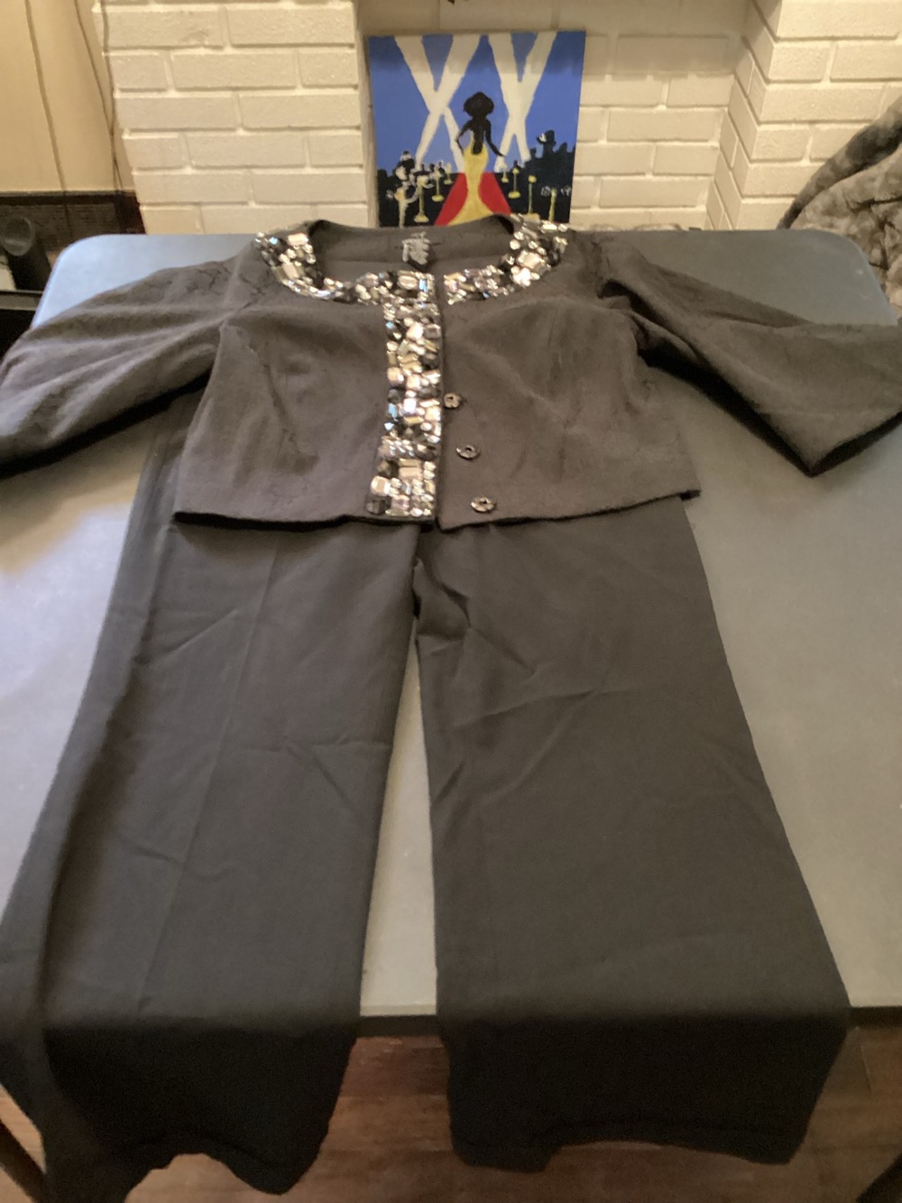 Embellished Black Dress Pants & Jacket Set